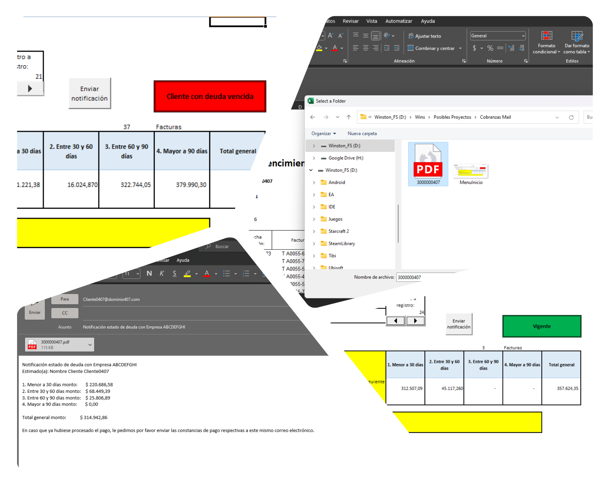 Sistema de envío de correo con anexo de PDF estado de cuenta. Desarrollado en Excel con VBA
